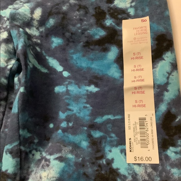 SO High Rise Leggings Sz Sm (7) elastic waistband Blue tie dye pattern - Picture 3 of 5